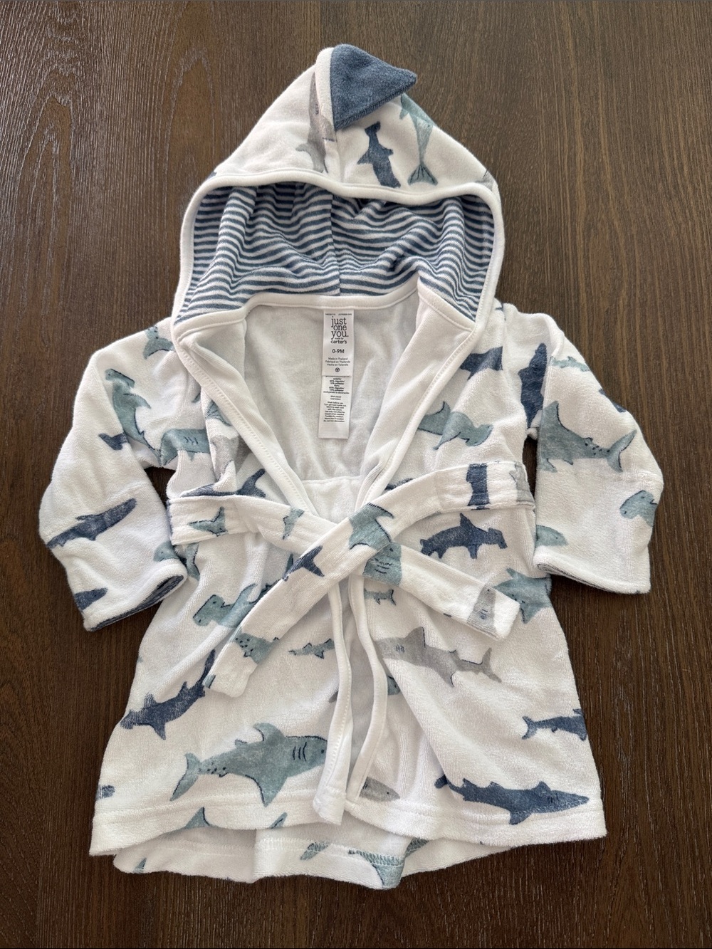 EUC Just One You by Carter’s Shark Baby Bath Robe 0-9 months